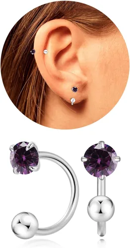 Pequeños aretes de piedra natal natural de 0.118 pulgadas para mujeres, adolescentes y niñas, pequeños aretes de medio aro para cartílago