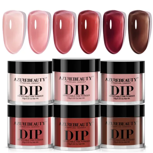 Miniatura 14 de AzureBeauty Juego de uñas en polvo de inmersión, 6 colores marrón nude, tonos de piel, polvo de inmersión natural, arte de uñas francés, salón