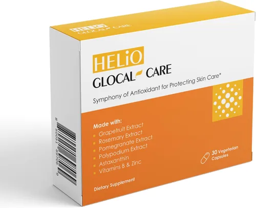 GlocalCare Helio Suplemento antioxidante diario para el cuidado de la piel con leucotomos de polipodio, NutroxSun y astaxantina | 30 cápsulas