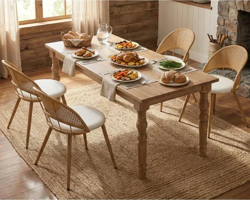 Miniatura 11 de TYBOATLE Juego de 2 sillas de comedor de ratán con cojín de piel sintética, modernas sillas de comedor con almohadillas ajustables para los pies