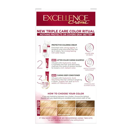 Miniatura 10 de L'Oreal Paris Excellence Crème Tinte Permanente para el Cabello, Color de Cabello de Triple Cuidado con Complejo Pro-Keratina para 100% de Cobertura