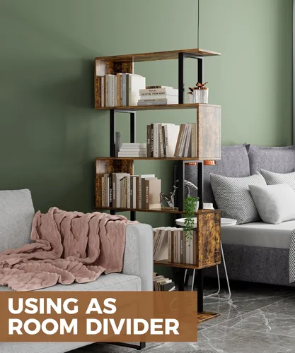 Miniatura 5 de Gadroad - Estantería geométrica de 5 niveles, estantería en forma de S, estante decorativo de madera, estanterías modernas independientes, estante