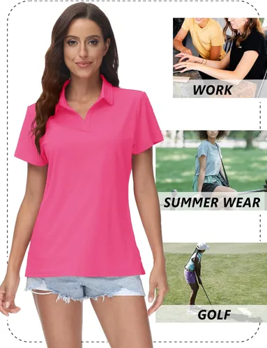 Miniatura 7 de TACVASEN Polo de manga corta con cuello en V para mujer, con protección solar UPF 50+, secado rápido, para golf