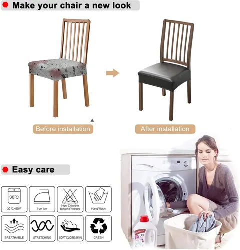 Miniatura 5 de NILUOH Fundas impermeables para sillas de comedor, juego de 6, fundas de asiento de cuero PU para sillas de comedor, fundas de asiento extraíbles