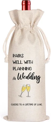 LANBAIHE Regalos de boda Bolsa de vino, parejas de boda, regalo de novia y novio, bolsa de vino reutilizable de lino