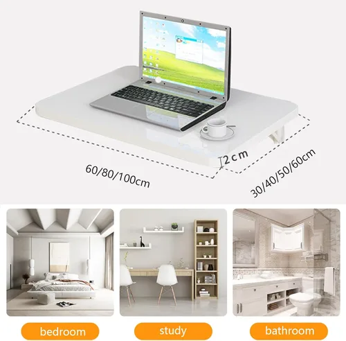 Miniatura 2 de Mesa plegable montada en la pared, mesa de hojas colgantes para computadora portátil que ahorra espacio, mesa flotante con 2 soportes de metal