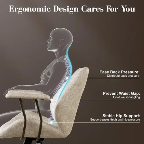 Miniatura 6 de Silla ergonómica de escritorio de oficina en casa, silla giratoria de 360° con reposabrazos extraíbles, silla moderna de mediados de siglo para Beige