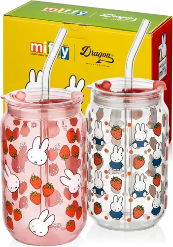 Miniatura 17 de Dragon Glassware x Barbie La Película - 16 oz Tazas de vidrio con tapas y popotes, Juego de 2 - Tazas de café helado con tapas - Vaso de vidrio