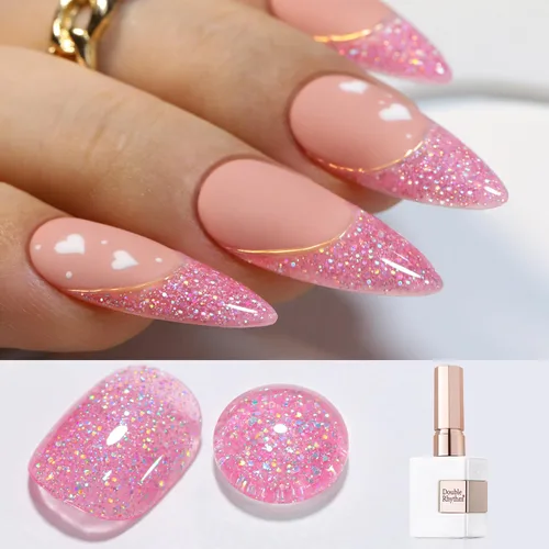 Miniatura 46 de Double Rhythm Esmalte de gel con purpurina de nieve de 0.5 fl oz, color holográfico reflectante para arte de uñas, salón de manicura y bricolaje