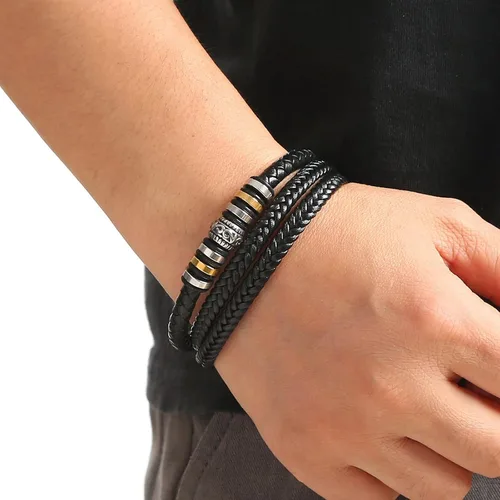 Miniatura 2 de Braided Leather Bracelet"I Love You" for Men Double Row Magnetic Closure Bracelets,Birthday Gifts,Christmas Gift,Mens Leather Rope Bracelet Holiday
