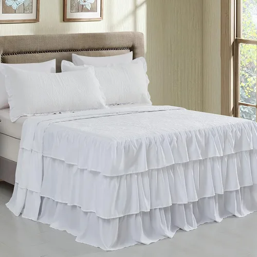 CHIXIN Colcha con falda con volantes, tamaño Queen, caída de 30 pulgadas de largo, estilo Shabby Chic, funda de cama ligera, juego de 3 piezas, 3 -