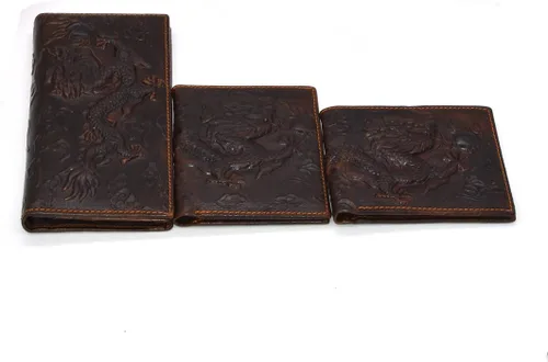 Miniatura 5 de Cartera marrón para hombre con tarjetero de crédito con patrón de dragón