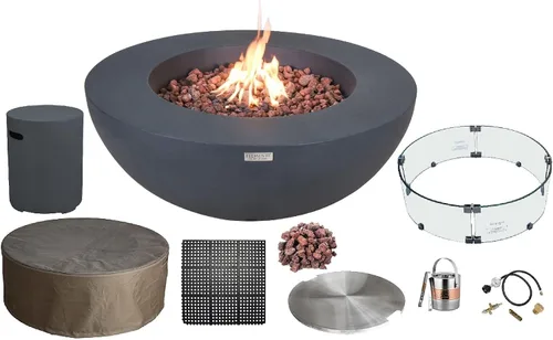 Miniatura 75 de Elementi+ Mesa de Fuego de Gas Colorado de Hormigón Fundido de 56" Rectangular, Hoguera al Aire Libre con Ignición Electrónica Incluye Cubierta