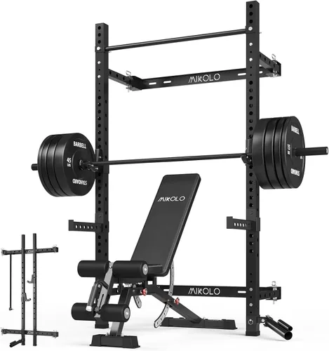 Mikolo - Estante plegable para sentadillas de 2" x 2" montado en la pared, soporte de alta resistencia de 1000 libras con barra para dominadas,