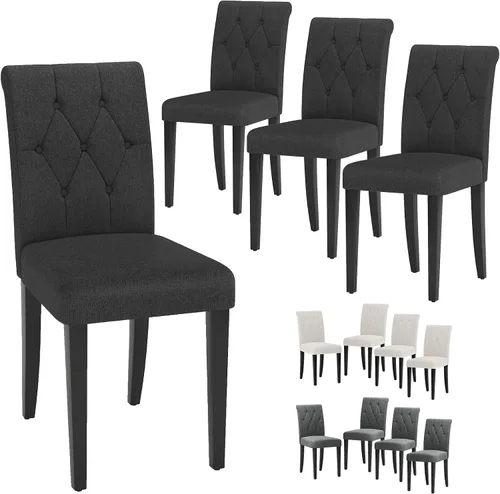 Miniatura 7 de Welzona - Juego de 4 sillas tapizadas para comedor, estilo Parsons, con botones, con patas de madera maciza, silla moderna de tela para Negro