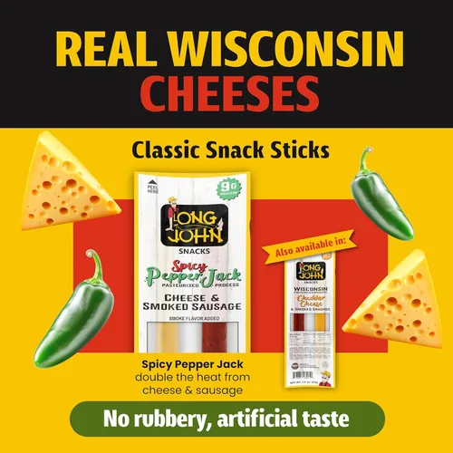 Miniatura 4 de Long John Snacks Palitos de carne y queso, salchicha ahumada picante y palito de queso picante real de Wisconsin, bocadillos altos en proteínas