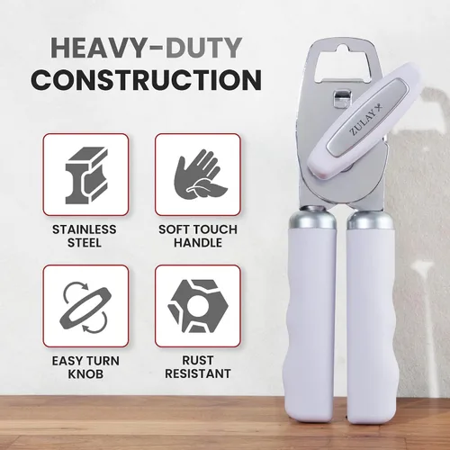 Miniatura 3 de Zulay Kitchen Abrelatas manual de acero inoxidable resistente con abridor de botellas, abrelatas manual a prueba de óxido con perilla giratoria