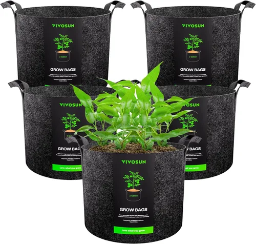 Miniatura 16 de VIVOSUN - Paquete de 5, 1 galón, bolsas para cultivar de tela no tejida gruesa resistente con asas Negro