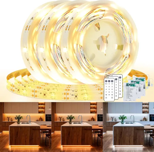 Miniatura 11 de Paquete de 3 Tiras de Luces LED de 6.6 Pies Alimentadas por Batería, Tira de Luz LED Blanca Cálida y Blanca Fría Alimentada por Batería, Luz