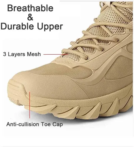 Miniatura 3 de Botines tácticos para hombre botas de trabajo militares con cremallera lateral, cierre de gancho y bucle