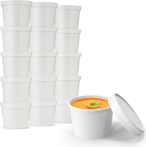 Miniatura 11 de MT Products Vasos de sopa de papel blanco con tapas de papel ventiladas de 8 onzas – 20 tazas y 20 tapas – Vasos desechables para helado o cuencos