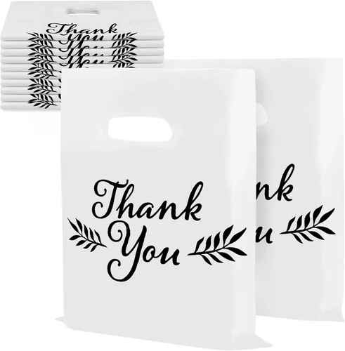 Miniatura 13 de Houseables Bolsas de mercancía Thank You, bolsa de compras al por menor, 16 x 18 pulgadas, 100 unidades, 1.75 mil de grosor, negro, blanco, asas