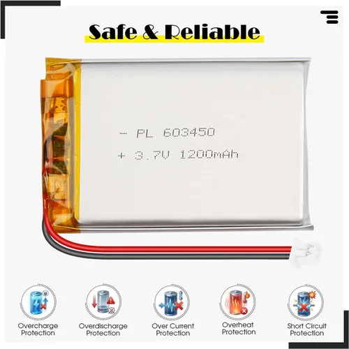 Miniatura 2 de 603450 3.7V 1200mAh LiPo Batería - Batería recargable de polímero de litio con placa de protección y conector Micro JST 1.25 para dispositivo