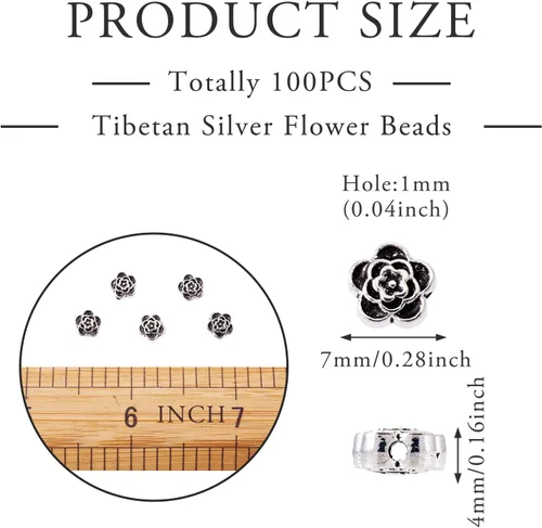 Miniatura 2 de Pandahall - 100 dijes espaciadores de cuentas de plata tibetana antiguas de plata antigua para fabricación de joyas, 0.27 x 0.157 pulgadas