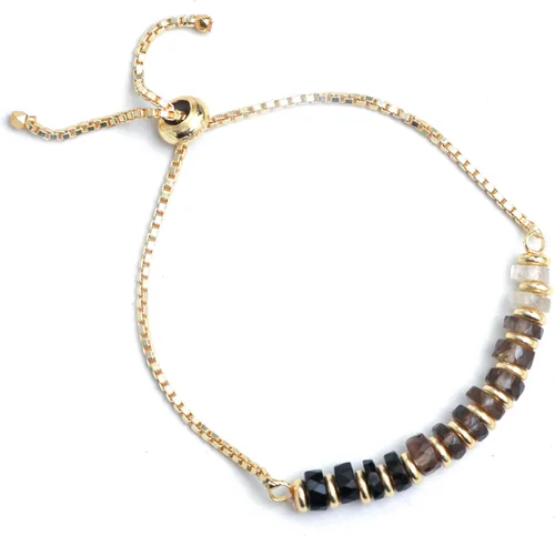 Miniatura 88 de Natural Heishi Beads With Spacers Slider Bracelet Gemstone Healing Jewelry With 14k Yellow Gold Plated 8- Inch Adjustable Length