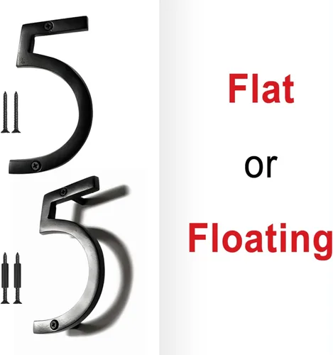 Miniatura 10 de NACH Números de casa flotantes, números de casa negros de aluminio de 6 pulgadas para exteriores, número 5, números de puerta con accesorios
