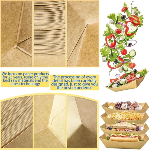 Miniatura 3 de Paquete de 150 Bandejas para Servir Alimentos de 1 Libra, Bandejas Pequeñas de Papel Kraft a Prueba de Aceite, Desechables, Reciclables, para Marrón