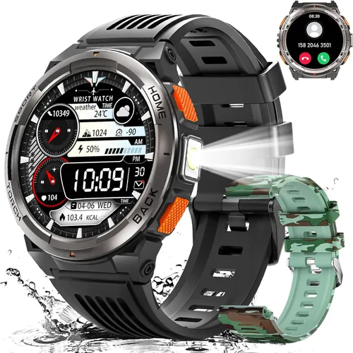 Miniatura 13 de EIGIIS KE5 Military Smart Watch for Men with Flashlight SOS 3ATM Waterproof Watch 530mAh Big Battery 1.45" Rugged Tactical Smartwatch with Compass