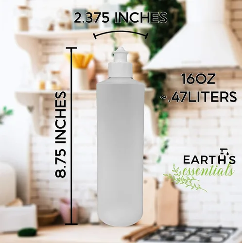 Miniatura 4 de Earth's Essentials Paquete de 2 Botellas Exprimibles Rellenables de 16 Onzas de HDPE con Tapas Dispensadoras Superiores con Botón Push/Pull