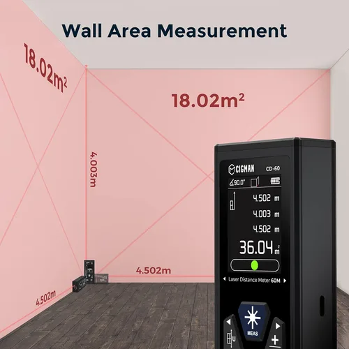 Miniatura 8 de CIGMAN Medidor de Distancia Láser Dual 393ft/120M Herramienta de Medición Láser Bilateral Medidor Láser Recargable con Múltiples Unidades M/in/Ft