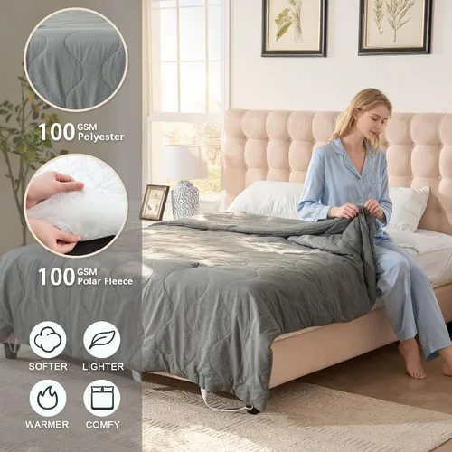 Miniatura 7 de Manta eléctrica tamaño Queen – Manta térmica de doble control tamaño Queen, calentamiento rápido con 10 ajustes de tiempo y 6 ajustes de calor