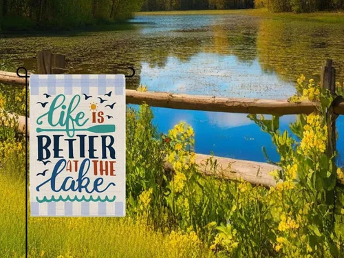 Miniatura 8 de Bandera de jardín de verano de doble cara de 12 x 18 pulgadas – Banner Life Is Better At The Lake – Decoración navideña para patio al aire libre