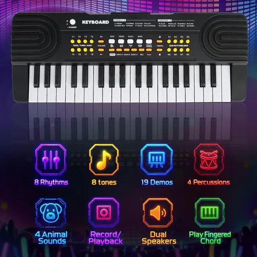 Miniatura 4 de Juguete de teclado de piano de 37 teclas para niños de 3 a 5 años, pianos eléctricos con micrófono, juguetes de primera música para niños de 3, 4