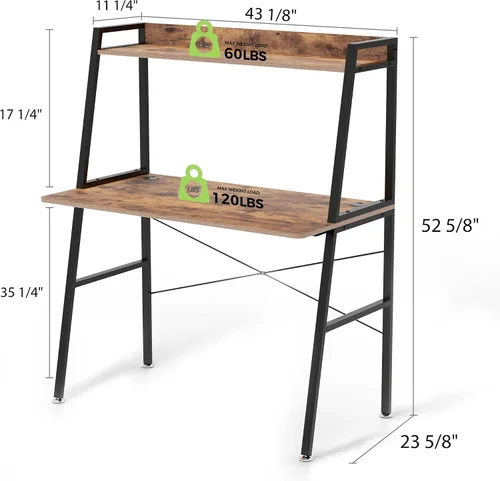 Miniatura 3 de DESIGNA Escritorio pequeño con escalera para computadora con estantes de almacenamiento, 43 pulgadas, 2 niveles, oficina en casa, estudiantes