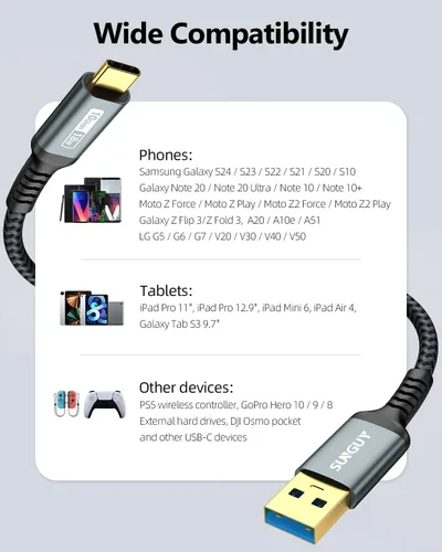Miniatura 7 de SUNGUY - Cable USB de 10 Gbps para Android Auto, 33 cm, USB C 3.1 Gen2, transferencia de datos, cable USB C para CarPlay, carga rápida para iPhone