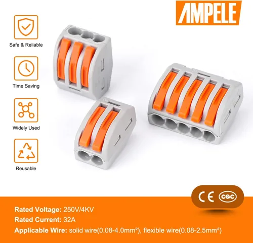 Miniatura 3 de Conector de cable de palanca de 2 puertos, conectores de alambre de empalme compactos para múltiples tipos de cables