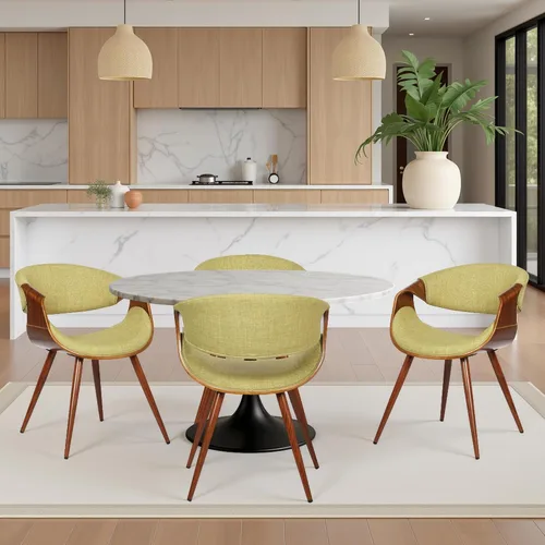 Miniatura 15 de Armen Living Silla de comedor de mediados de siglo estilo mariposa con acabado en nogal y tela verde Tela verde/nogal