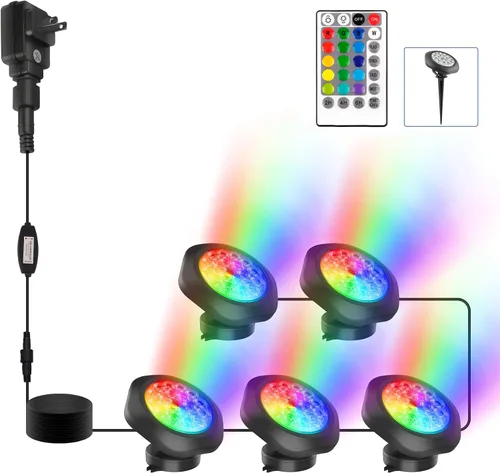 Miniatura 9 de RGBW - Luces de estanque, 18 LED sumergibles bajo el agua, luz de fuente sumergible, control remoto, IP68, impermeable, cambio de color, iluminación