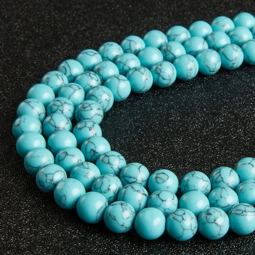 Miniatura 5 de 100 piezas Cuentas de turquesa azul de 6 mm Cuentas de piedras preciosas naturales Cuentas redondas sueltas para hacer joyas Azul turquesa