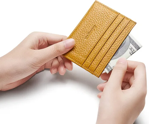 Miniatura 22 de Cartera de tarjeta de crédito de cuero genuino, billetera minimalista, inserciones de billetera delgada, 003, Estuche para tarjetas de crédito