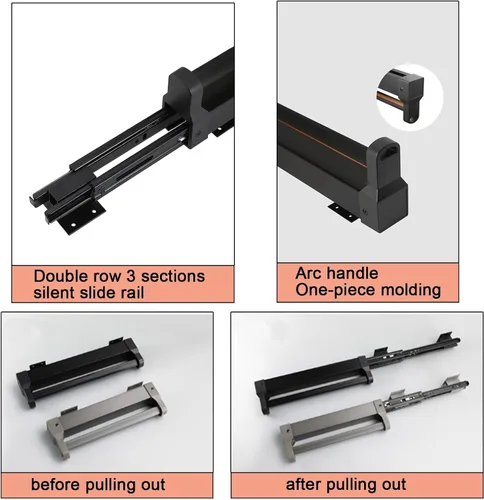 Miniatura 4 de Barra de valet extraíble para armario, barra retráctil de 55.1 lbs, organizador deslizante de aleación de aluminio, percha extensible de pista Negro