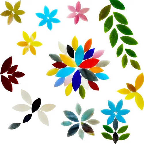 120 azulejos de mosaico de pétalos para manualidades, pétalos de vidrieras cortados a mano, piezas de flores de mosaico, kit de suministros de
