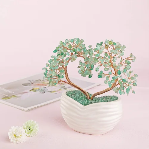 Miniatura 2 de GEHECRST Árbol de aventurina verde con cristales curativos de corazón, árbol de dinero, piedras preciosas de reiki, árboles bonsái de cuarzo, adorno