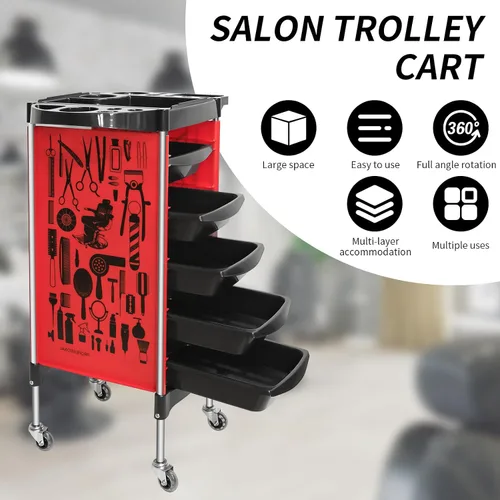 Miniatura 2 de Carrito de salón con ruedas, multifunción con 5 cajones, estación de estilista para estilista, estación móvil profesional para peluquería
