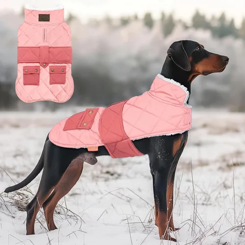 KYEESE Abrigo para Perros Cálido Abrigo de Invierno Acolchado para Mascotas con Agujero para la Correa Chaqueta Suave para Perros con Bolsillo