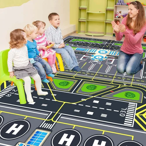 Miniatura 5 de Alfombra de juego para niños, alfombra de 31 x 47 pulgadas, alfombra de aeropuerto, alfombra de aeropuerto con sistema de tráfico urbano y pista